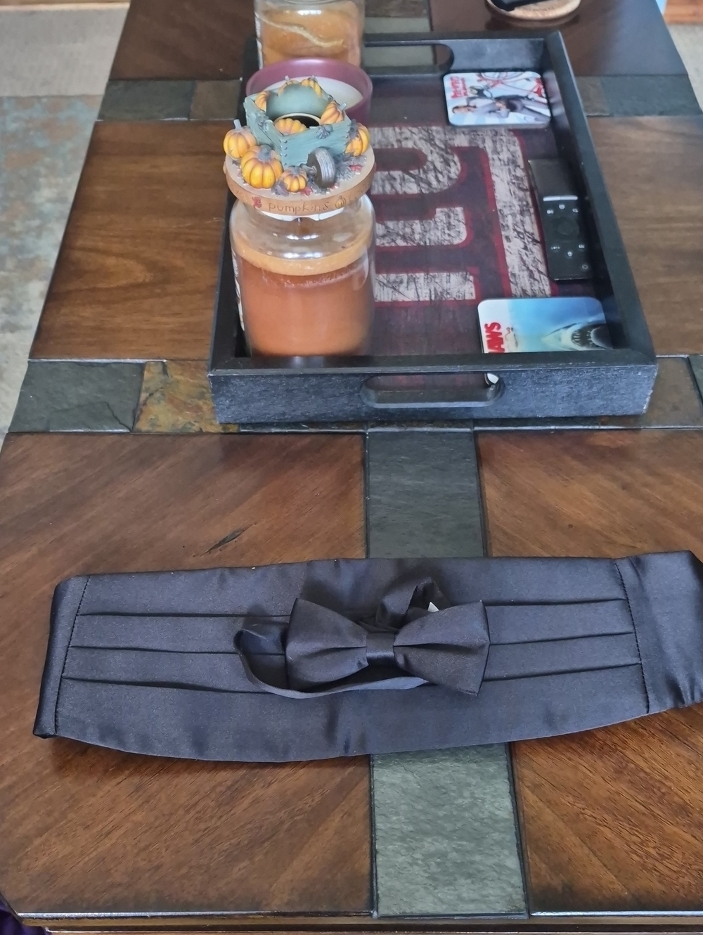Black Satin Cummerbund Set with Pre-Tied Bow Tie Nwot